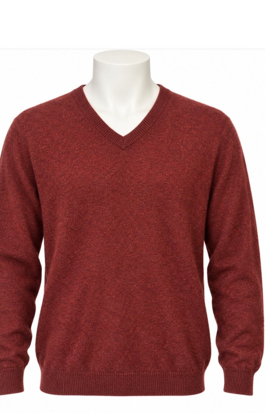 Club Room Men’s 100% Cashmere 2-ply V-Neck Sweater Burgundy Rust Pullover XL